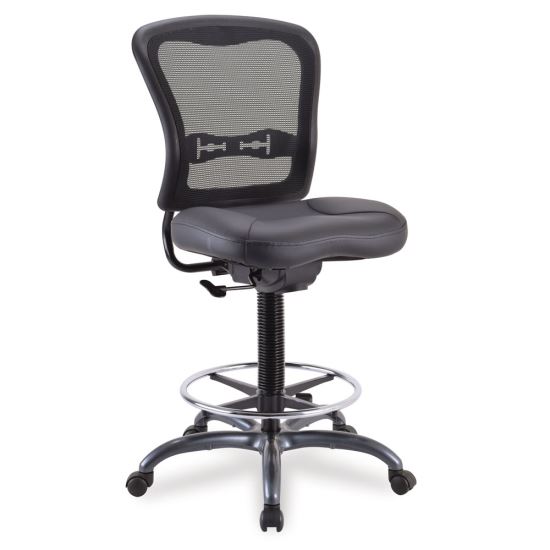 Armless, Mesh Back Task Stool with Black Upholstered Seat, Footring and Titanium Steel Base1