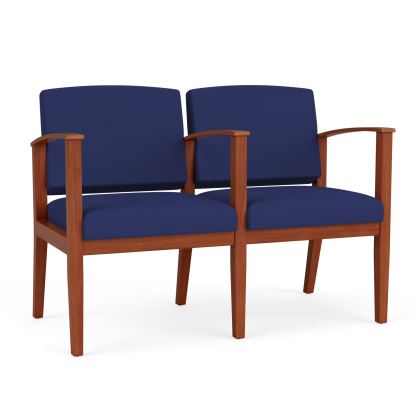 Amherst Wood 2 Seater with Center Arm (Cherry/Open House Cobalt)1