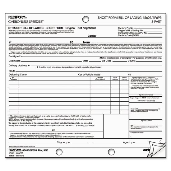 Rediform® Speediset® Bill of Lading, Short Form1