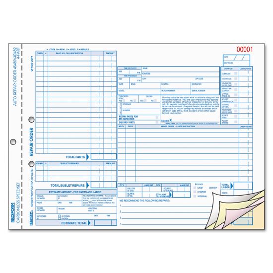 Rediform® Speediset® Four-Part Auto Repair Form1