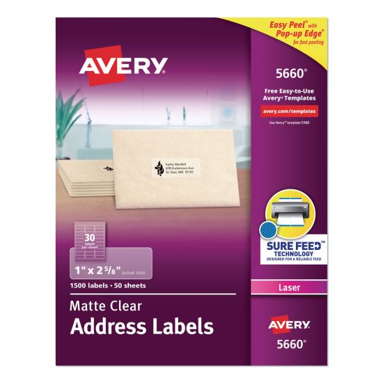 Avery® Matte Clear Easy Peel® Mailing Labels with Sure Feed® Technology1