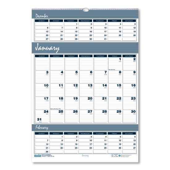 House of Doolittle™ Bar Harbor 100% Recycled Wirebound Three-Months-per-Page Wall Calendar1