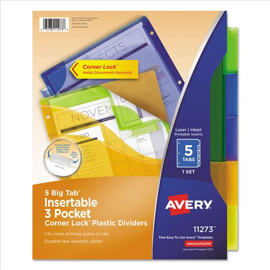 Avery® Insertable Big Tab™ Plastic Three-Pocket Corner Lock® Dividers1