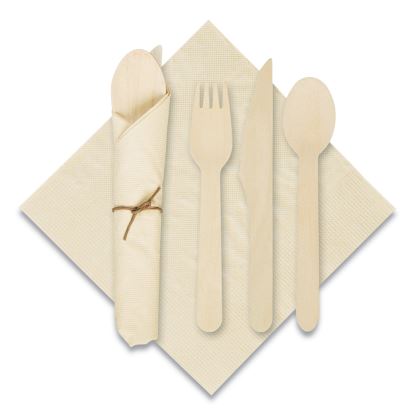 Hoffmaster® Pre-Rolled Caterwrap Kraft Napkins with Wood Cutlery1