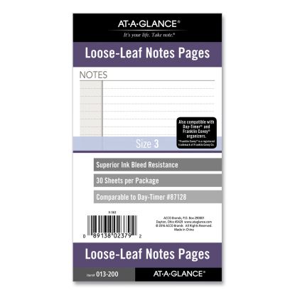 Lined Notes Pages for Planners/Organizers, 6.75 x 3.75, White Sheets, Undated1