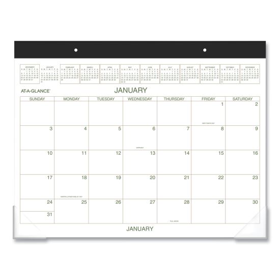 Two-Color Desk Pad, 22 x 17, White Sheets, Black Binding, Clear Corners, 12-Month (Jan to Dec): 20221