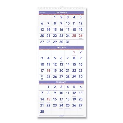 Deluxe Three-Month Reference Wall Calendar, Vertical Orientation, 12 x 27, White Sheets, 14-Month (Dec to Jan): 2022 to 20241