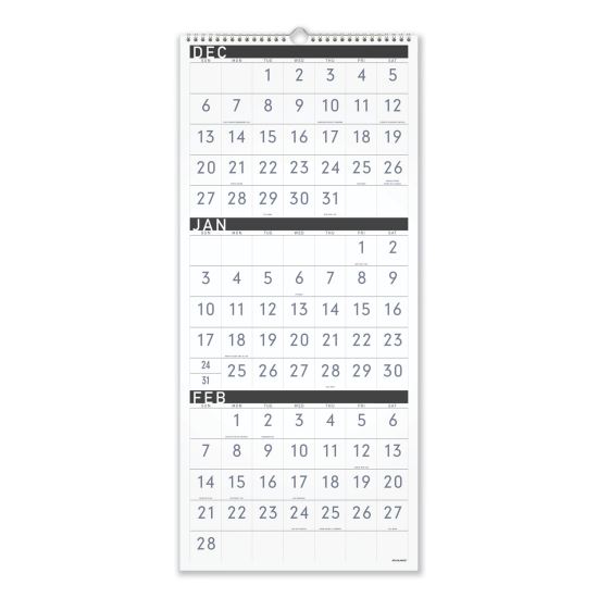 Three-Month Reference Wall Calendar, Contemporary Artwork/Formatting, 12 x 27, White Sheets, 15-Month (Dec-Feb): 2022 to 20241