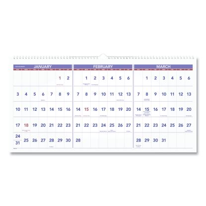 Deluxe Three-Month Reference Wall Calendar, Horizontal Orientation, 24 x 12, White Sheets, 15-Month (Dec-Feb): 2021 to 20231