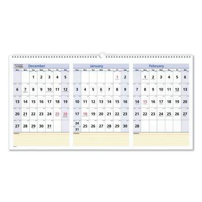 QuickNotes Three-Month Wall Calendar in Horizontal Format, 24 x 12, White Sheets, 15-Month (Dec to Feb): 2022 to 20241