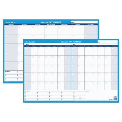 30/60-Day Undated Horizontal Erasable Wall Planner, 36 x 24, White/Blue Sheets, Undated1