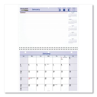 QuickNotes Desk/Wall Calendar, 3-Hole Punched, 11 x 8, White/Blue/Yellow Sheets, 12-Month (Jan to Dec): 20221
