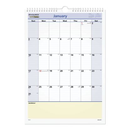 QuickNotes Wall Calendar, 12 x 17, White/Blue/Yellow Sheets, 12-Month (Jan to Dec): 20231
