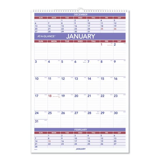 Three-Month Wall Calendar, 15.5 x 22.75, White Sheets, 12-Month (Jan to Dec): 20221