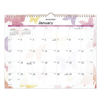 Watercolors Recycled Monthly Wall Calendar, Watercolors Artwork, 15 x 12, White/Multicolor Sheets, 12-Month (Jan-Dec): 20231
