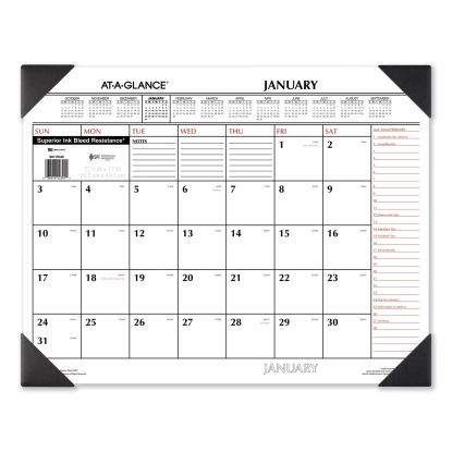 Two-Color Monthly Desk Pad Calendar, 22 x 17, White Sheets, Black Corners, 12-Month (Jan to Dec): 20221
