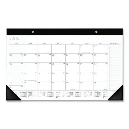 Contemporary Monthly Desk Pad, 18 x 11, White Sheets, Black Binding/Corners,12-Month (Jan to Dec): 20231
