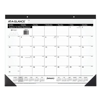 Ruled Desk Pad, 22 x 17, White Sheets, Black Binding, Black Corners, 12-Month (Jan to Dec): 20231