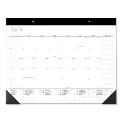 Contemporary Monthly Desk Pad, 22 x 17, White Sheets, Black Binding/Corners,12-Month (Jan to Dec): 20221