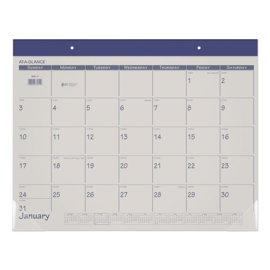 Fashion Color Desk Pad, 22 x 17, Stone/Blue Sheets, Blue Binding, Clear Corners, 12-Month (Jan to Dec): 20231