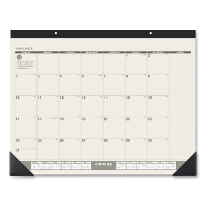 Recycled Monthly Desk Pad, 22 x 17, Sand/Green Sheets, Black Binding, Black Corners, 12-Month (Jan to Dec): 20231