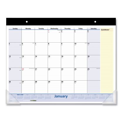 QuickNotes Desk Pad, 22 x 17, White/Blue/Yellow Sheets, Black Binding, Clear Corners, 13-Month (Jan to Jan): 2023 to 20241
