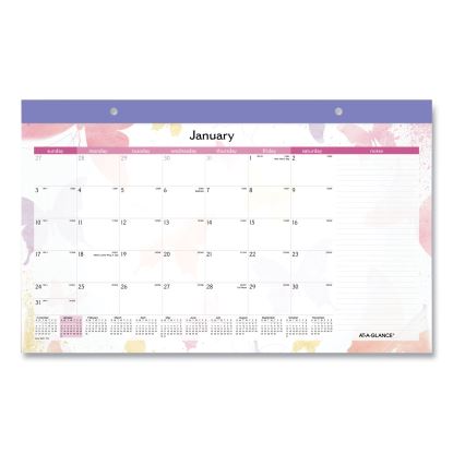 Watercolors Monthly Desk Pad Calendar, Watercolor Artwork, 17.75 x 11, Purple Binding/Clear Corners, 12-Month (Jan-Dec): 20221