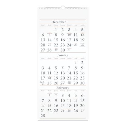 Three-Month Reference Wall Calendar, 12 x 27, White Sheets, 15-Month (Dec to Feb): 2022 to 20241