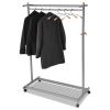 Garment Racks, Two-Sided, 2-Shelf Coat Rack, 6 Hanger/6 Hook, 44.8w x 21.67d x 70.8h, Silver Steel/Wood2
