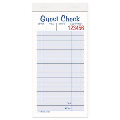 Guest Check Unit Set, Two-Part Carbonless, 6.38 x 3.38, 1/Page, 50 Forms/Pad, 10 Pads/Pack1