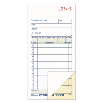 Two-Part Sales Book, Two-Part Carbon, 3.38 x 6.69, 1/Page, 50 Forms1