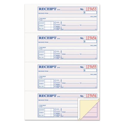 Receipt Book, Three-Part Carbonless, 7.19 x 11, 4/Page, 100 Forms1