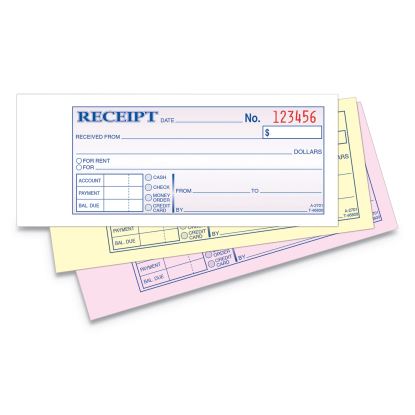 Receipt Book, Three-Part Carbonless, 2.75 x 7.19, 1/Page, 50 Forms1