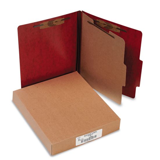 20 pt. PRESSTEX Classification Folders, 1 Divider, Letter Size, Red, 10/Box1