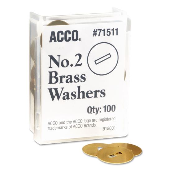 Washers for Two-Prong Fasteners, #2, 1.25" Diameter, Brass, 100/Box1