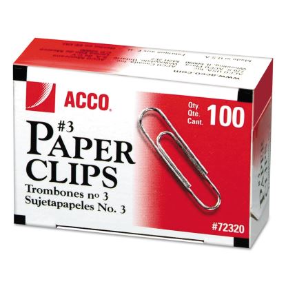 Paper Clips, #3, Smooth, Silver, 100 Clips/Box, 10 Boxes/Pack1