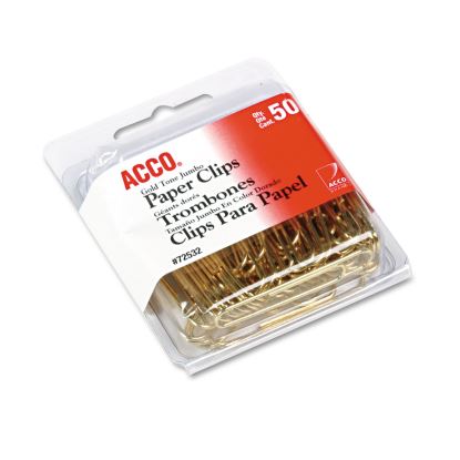 Gold Tone Paper Clips, Jumbo, Smooth, Gold, 50/Box1
