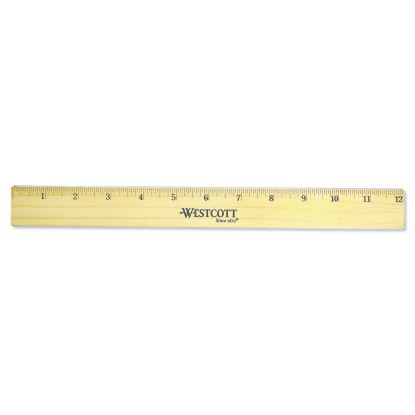 Flat Wood Ruler with Two Double Brass Edges, Standard/Metric, 12", Clear Lacquer Finish1
