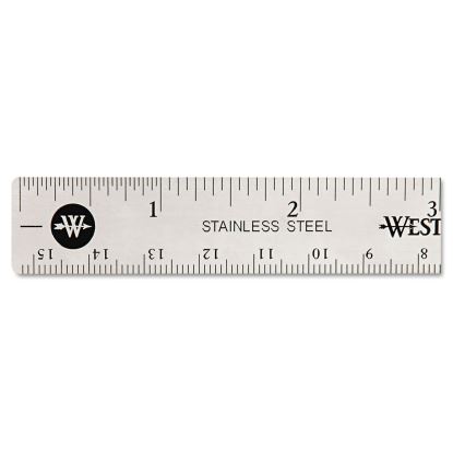 Stainless Steel Office Ruler With Non Slip Cork Base, Standard/Metric, 6" Long1