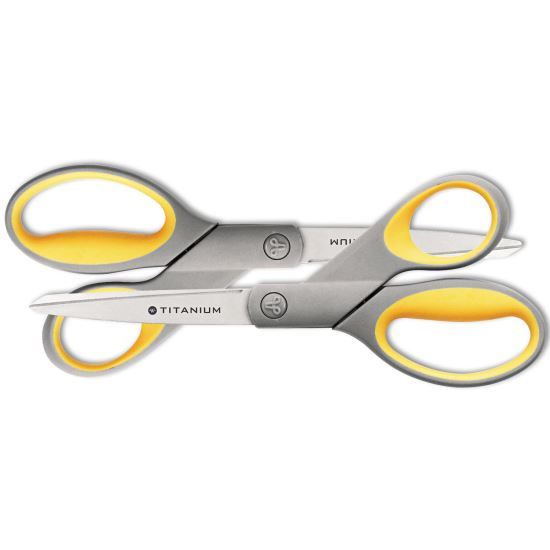 Titanium Bonded Scissors, 8" Long, 3.5" Cut Length, Gray/Yellow Straight Handles, 2/Pack1