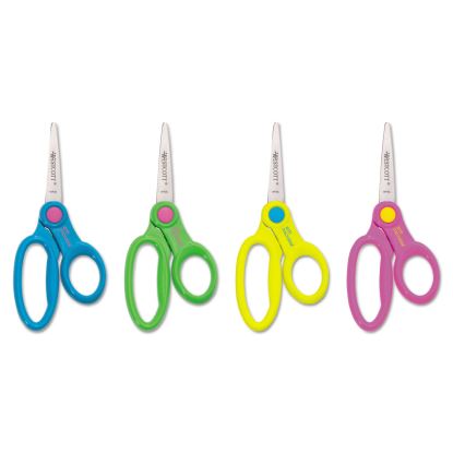 Kids' Scissors with Antimicrobial Protection, Pointed Tip, 5" Long, 2" Cut Length, Randomly Assorted Straight Handles1