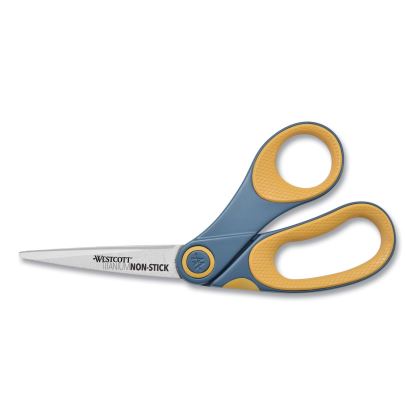 Non-Stick Titanium Bonded Scissors, 8" Long, 3.25" Cut Length, Gray/Yellow Bent Handle1