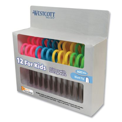 Kids' Scissors with Antimicrobial Protection, Rounded Tip, 5" Long, 2" Cut Length, Assorted Straight Handles, 12/Pack1