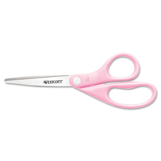 All Purpose Pink Ribbon Scissors, 8" Long, 3.5" Cut Length, Pink Straight Handle1