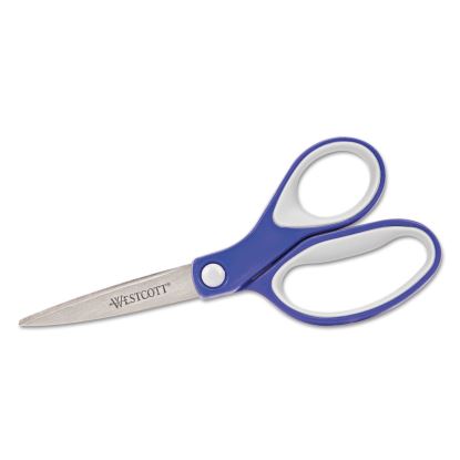 KleenEarth Soft Handle Scissors, Pointed Tip, 7" Long, 2.25" Cut Length, Blue/Gray Straight Handle1
