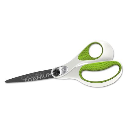 CarboTitanium Bonded Scissors, 8" Long, 3.25" Cut Length, White/Green Straight Handle1