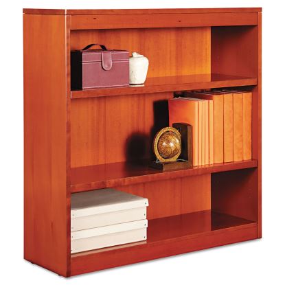 Square Corner Wood Bookcase, Three-Shelf, 35.63w x 11.81d x 35.91h, Medium Cherry1