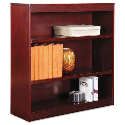 Square Corner Wood Veneer Bookcase, Three-Shelf, 35.63w x 11.81d x 35.91h, Mahogany1