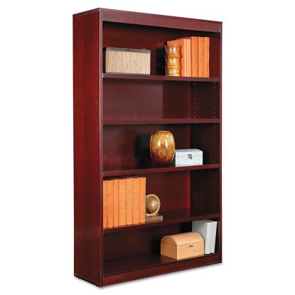 Square Corner Wood Veneer Bookcase, Five-Shelf, 35.63w x 11.81d x 60h, Mahogany1