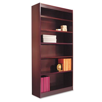Square Corner Wood Veneer Bookcase, Six-Shelf, 35.63w x 11.81d x 71.73h, Mahogany1